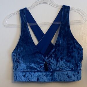 Fabletics blue crushed velvet push up sports bra
